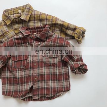 Children's clothing children's plaid shirt 2020 autumn new men's and women's baby pure cotton brushed shirt retro Sen