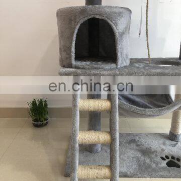 Big Cat Tree House Grey Cat Climbing Frame Cat Tower With Hammock photo-6