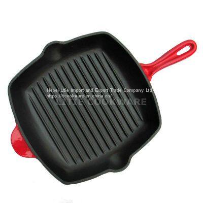 10 Inch Square Enamel Cast Iron Grill Pan Bakeware Supplier Square Cookware Set Wholesale photo-2