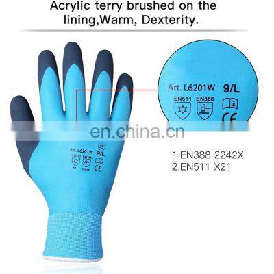 Waterproof Thermal Winter Work Gloves Double Coated Nylon Reinforced Insulated Gloves With Acrylic Terry Brushed for Man