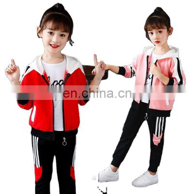 Girls' suits 2021 new autumn school wear children's sports hooded jacket trousers two-piece suit