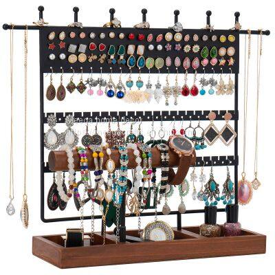 JEWELRY ORGANIZER WALL MOUNTED WALL JEWELRY ORGANIZER SET OF 3 WOOD HANGING JEWELRY ORGANIZER RUSTIC JEWELRY HANGER FOR JEWELRY STORAGE DISPLAY GIFT (BROWN+BLACK)