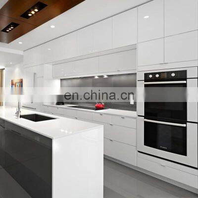 Free 3D customized high gloss white flat panel door cheap modular design PVC modern kitchen cabinets