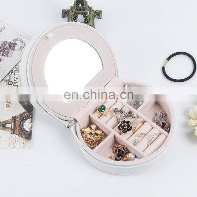 European Style Portable Flannelette Birthday Gift Earring Necklace Storage Jewelry Box With Mirror