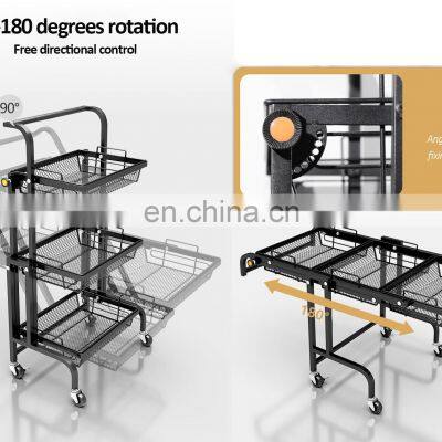 New Household Carbon Steel 3-tier Kitchen Storage Rack Cart Foldable Kitchen Trolley With Wheels photo-4