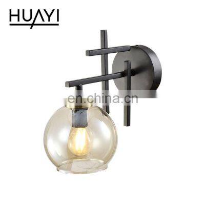 HUAYI Modern Fashion Iron Glass 60w Hotel Living Room Wall Mounted Indoor LED Wall Lamps