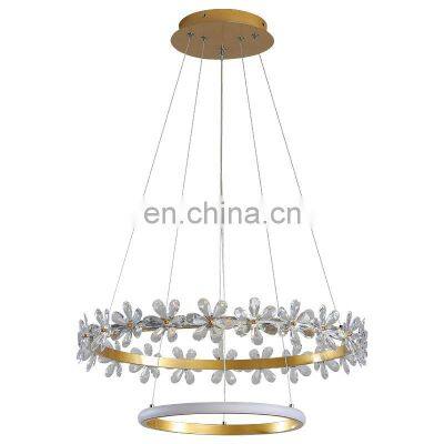 Simple Luxury Chandelier Gold Modern Ceiling Hanging Light Crystal Circle Pendant Light for Hotel Living Room