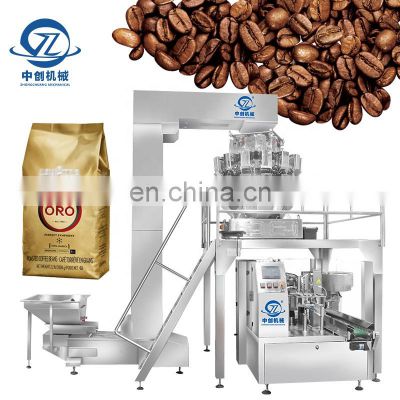 Multihead Weigher Packing Stand Up Ziplock Pouch Filling Instant Cocoa Powder Coffee Bean Doypack Packaging Machine