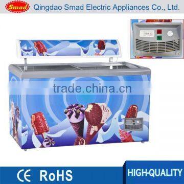 commercial curved glass door chest freezer ice cream freezer