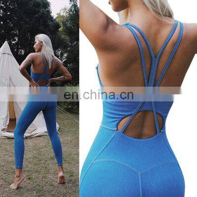 Sexy One Piece Yoga Gym Jumpsuit Ladies Dance Activewear Bra Leggings Jumpsuit Set Custom Logo Outdoor Sports Running Wear