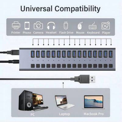 16 Ports USB 3.0 Hub With Individual On/Off Switches Splitter photo-3
