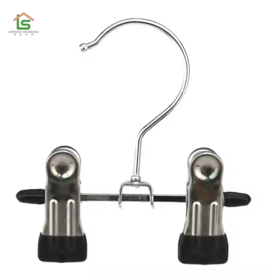 OEM Household Metal Pants Skirt Hangers With Clips Wire Trousers Hangers for Cloths Metal Clothes Pant Hanger photo-5