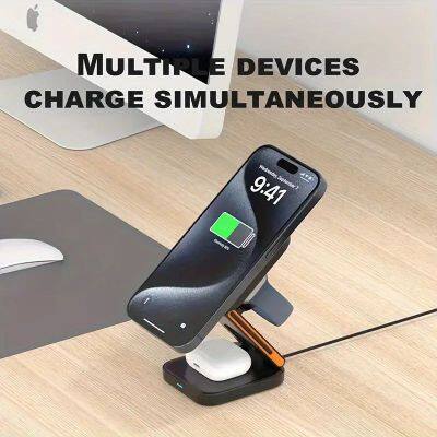 3 in 1 Wireless Charger Magnetic Stand Black Portable Foldable Wireless Charging Station for IPhone 12-15 Pro Max