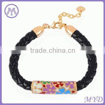 customized cloisonne enamel bead leather straps bracelet