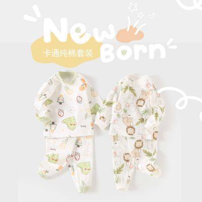 Cotton baby suit kids 2pcs set  belly protector long sleeve Children's pajamas home clothes with wholdsale