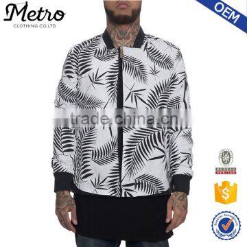 Custom Stylish Ribbed Collar Allover Graphic Print Bomber Jackets