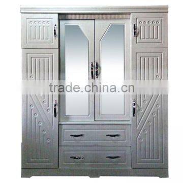 Armoire 4 doors PVC coated modern design with mirrors pvc Armoire