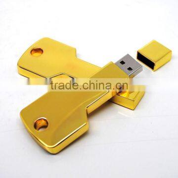 hot sales item special golden metal key shape usb flash drive 2.0 with custom logo