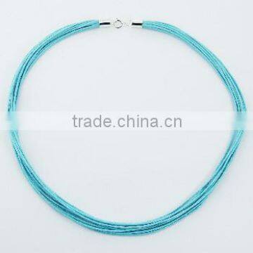 Aqua-blue Cotton Necklace Bundled Strands Silver Clasps