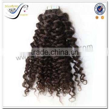 Wholesale top quality natural black skin weft kinky curly double tape hair extensions