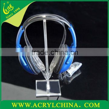 top grade clear imported acrylic headphone rack with 180g, 3mm crystal perspex headset holder with 80*80*260mm