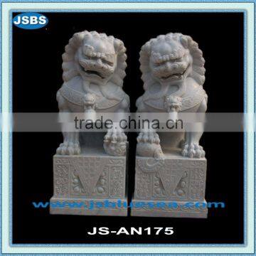 white marble carved chinese foo dog statue