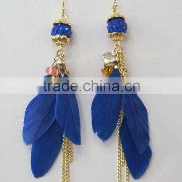 2014 fashion PEACOCK BLUE feather earrings-7950B