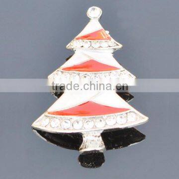 white and red enamel Christmas tree brooches with crystal dots stud