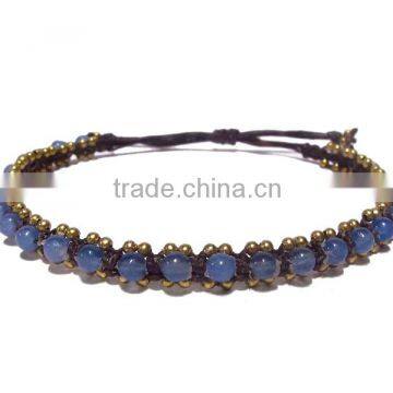 MMBR199A011 Handmade in Thailand Handwoven Blue Agate Beaded Bracelet Boho Fashion Jewelry Semiprecious Stone Summer 2016