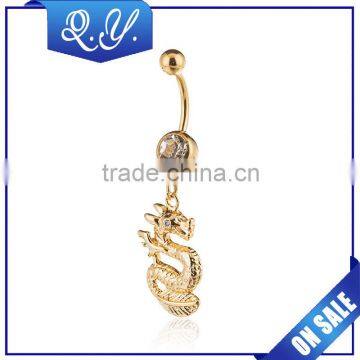 High Quality Fashion Gold Plated Belly Jewelry Steel Crystal Rhinestone Belly Button Ring Dangle Navel Body Jewelry Piercings