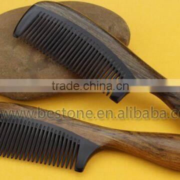 Natural Ox Horn Green Sandalwood Wood Comb photo-2