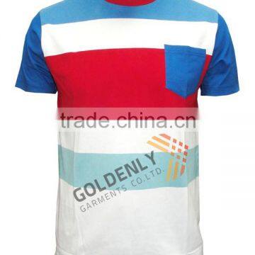colorful new design mans boys pocket stripe o-neck T-shirt
