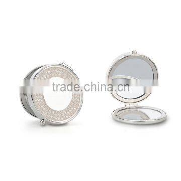 wholesale Fashion 100% handmade pearl portable diamante compact mirror cute hand mirror