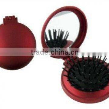 round plastic compact mirror with comb