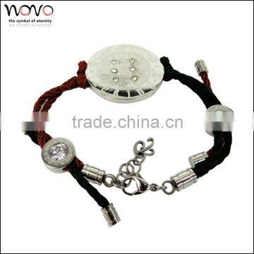 Glass cow leather stainless steel bracelet