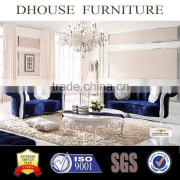 New Classic Royal Palace Furniture Blue Velvet Fabric Sofa Set AL021