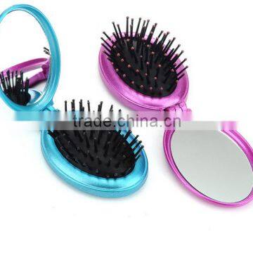 New Girls Travel Folding Hair Brush With Oval Mirror Pocket Size Comb photo-2