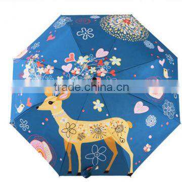 Hot Sale Unique Umbrella Fashion Galaxy Nebula 3 Folding Sika Deer Art Umbrella Sunny and Rainy Sunscreen Anti-uv Umbrellas
