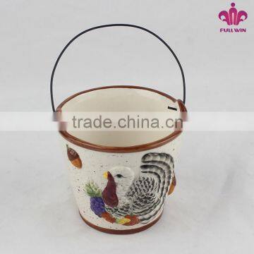 Wholesale ceramic pail with turket design for harvest,ceramic ice bucket