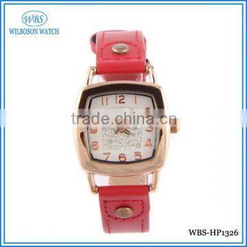 Chinese wholesale red color leather strap bracelet watches