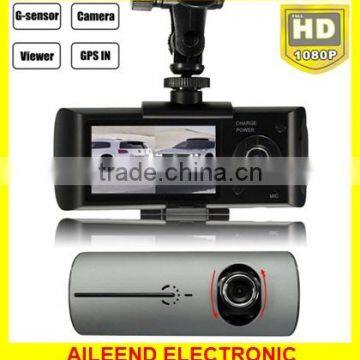 Car HD 2.7 Inch Dual Lens Cameras Dash Cam DVR Video Recorder G-sensor GPS r300 gps dual camera car-dvr