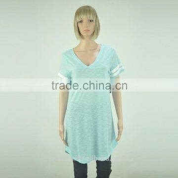 Women's V-neck Short Stripe Sleeve T-shirt photo-2