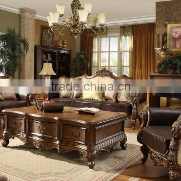 nice quality oak solid wood livingroom sofa leaher fabric and wood with coffee table