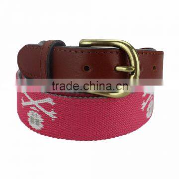 Jacquare webbing bonding genuine leahter belt golf belt