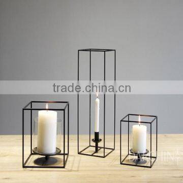 New design cube metal candle holder wrought iron candle holder black color                        
                                                Quality Choice