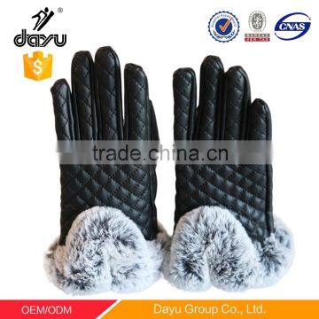 Winter Warm Soft Gloves With real animal Fur Cuff Trimming Leather Gloves