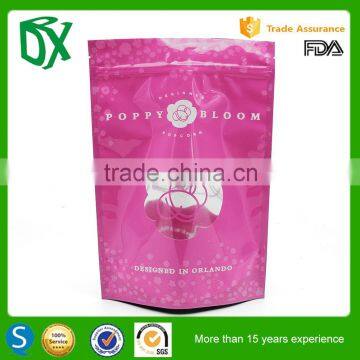 2016 beautiful design food grade eco friendly material standing up resealable food grade plastic bags with zipper