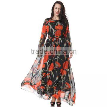 2016 New Spring Couture High-end Big Long Sleeved Printed Chiffon Dress photo-2