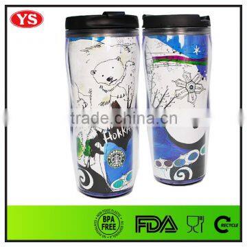 Customized 350 ml Double Walled Plastic Starbucks Tumbler With Photo Card Insert