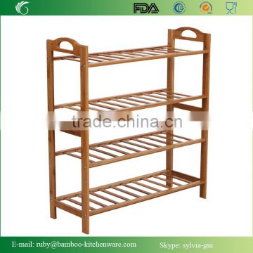 Natural Bamboo Wooden 4-Tier Shoe Rack Entryway Shoe Shelf Storage Organizer